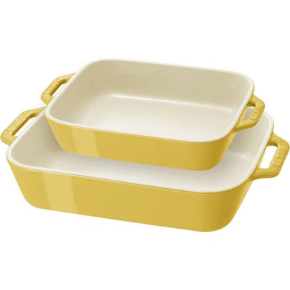 2 Piece Ceramic Stoneware Bakeware Casserole Baking Dish Set in Yellow / Ivory FastFurnishings