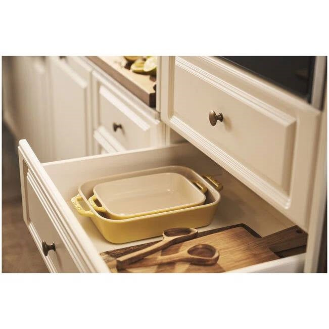 2 Piece Ceramic Stoneware Bakeware Casserole Baking Dish Set in Yellow / Ivory FastFurnishings