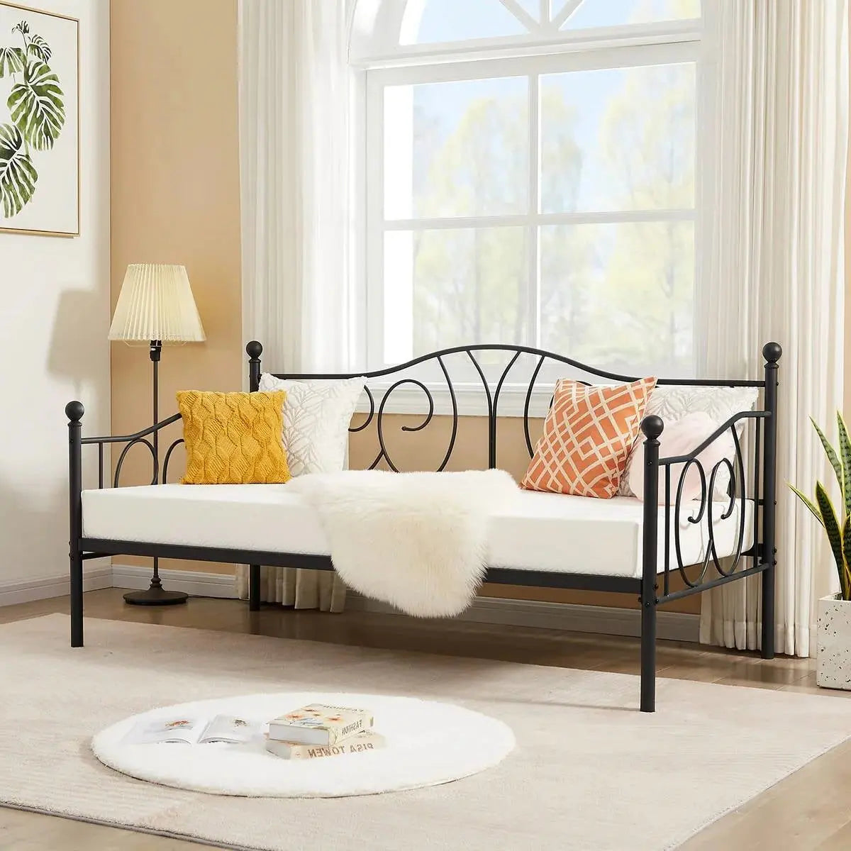 Twin size French Country Style Black Metal Day Bed Frame FastFurnishings