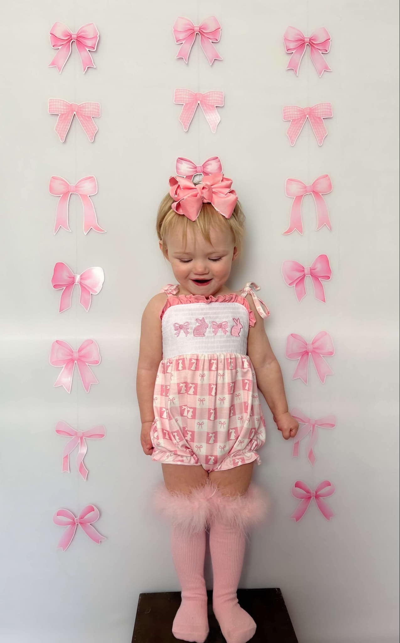 Smocked bunny bows tie romper - Get it from Bo