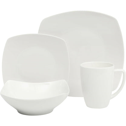 16 Pieces - White Square Porcelain Dinnerware Set - Service for 4 FastFurnishings