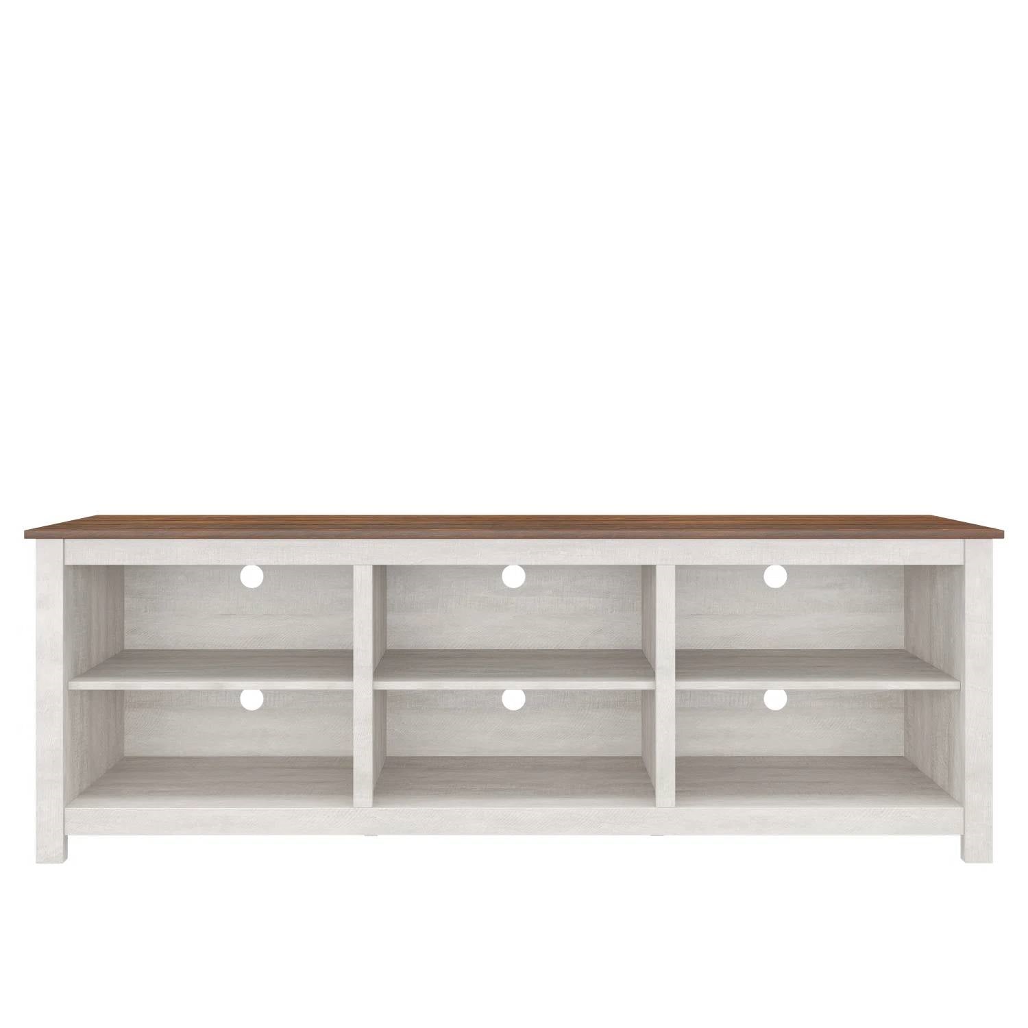Farmhouse TV Stand in Grey Oak with Brown Wood Finish Top for TVs up to 70-inch FastFurnishings