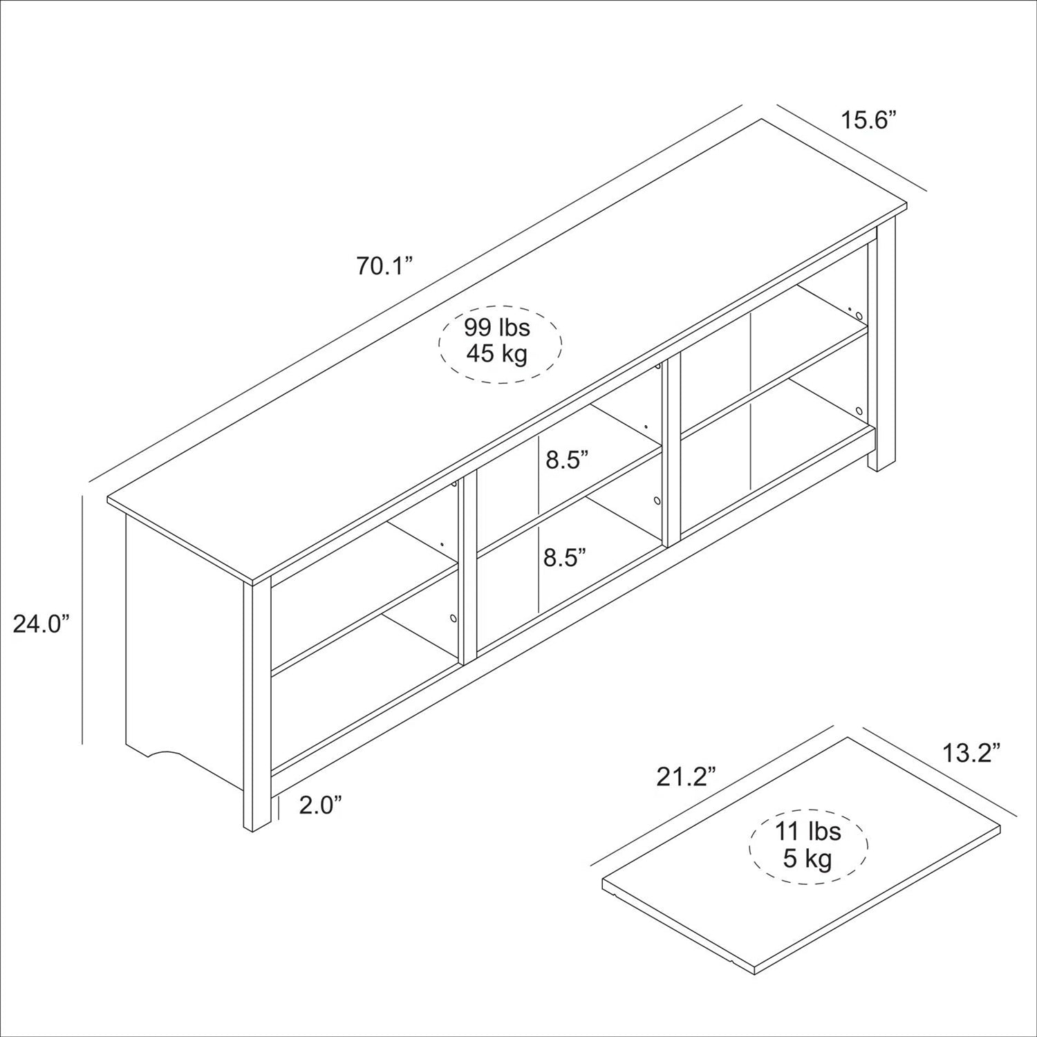 Farmhouse TV Stand in Grey Oak with Brown Wood Finish Top for TVs up to 70-inch FastFurnishings