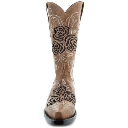 Tan Rose Inlayed Women's Cowgirl Boots (M50032) - Get it from Bo