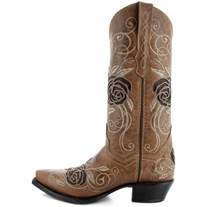 Tan Rose Inlayed Women's Cowgirl Boots (M50032) - Get it from Bo