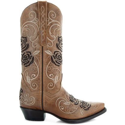 Tan Rose Inlayed Women's Cowgirl Boots (M50032) - Get it from Bo
