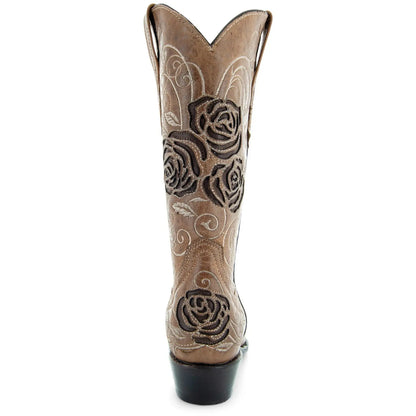 Tan Rose Inlayed Women's Cowgirl Boots (M50032) - Get it from Bo