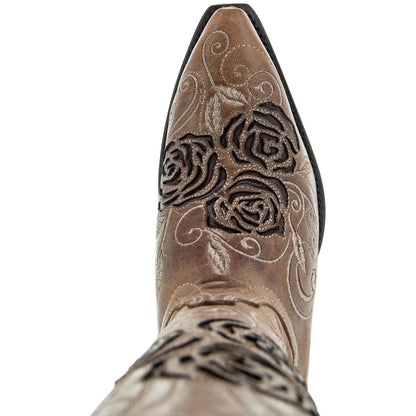 Tan Rose Inlayed Women's Cowgirl Boots (M50032) - Get it from Bo