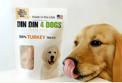 100% Turkey Dog Treats, 5 Ounce Bag, Single Ingredient, High Protein Din Din 4 Dogs