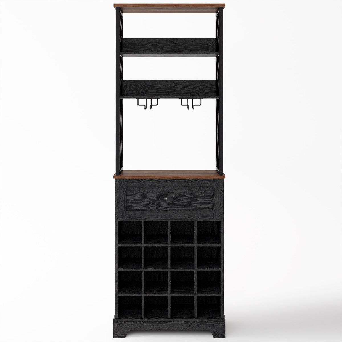Black/Brown Wine Rack Kitchen Bar Storage Cabinet Shelf with Glass Holders FastFurnishings