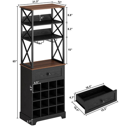 Black/Brown Wine Rack Kitchen Bar Storage Cabinet Shelf with Glass Holders FastFurnishings
