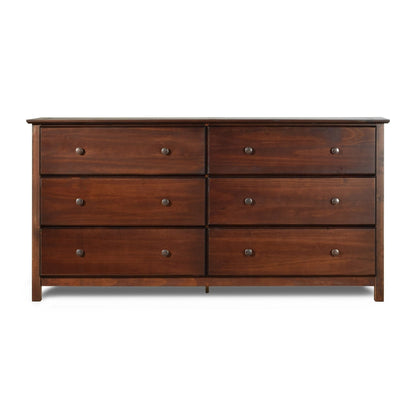 Farmhouse Solid Pine Wood 6 Drawer Dresser in Cherry Finish FastFurnishings