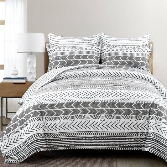 Full/Queen Scandinavian Chevron 5 Piece Black White Lightweight Comforter Set FastFurnishings