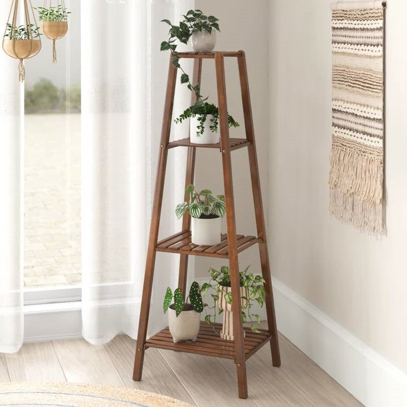 Modern Boho Wooden 4-Shelf Pyramidal Plant Stand FastFurnishings