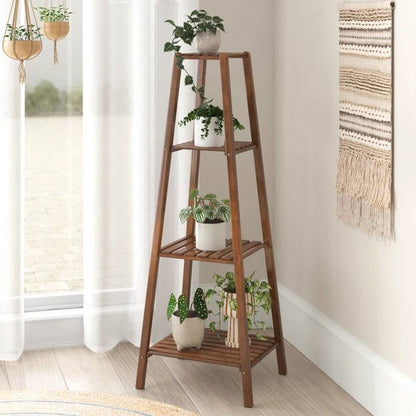 Modern Boho Wooden 4-Shelf Pyramidal Plant Stand FastFurnishings