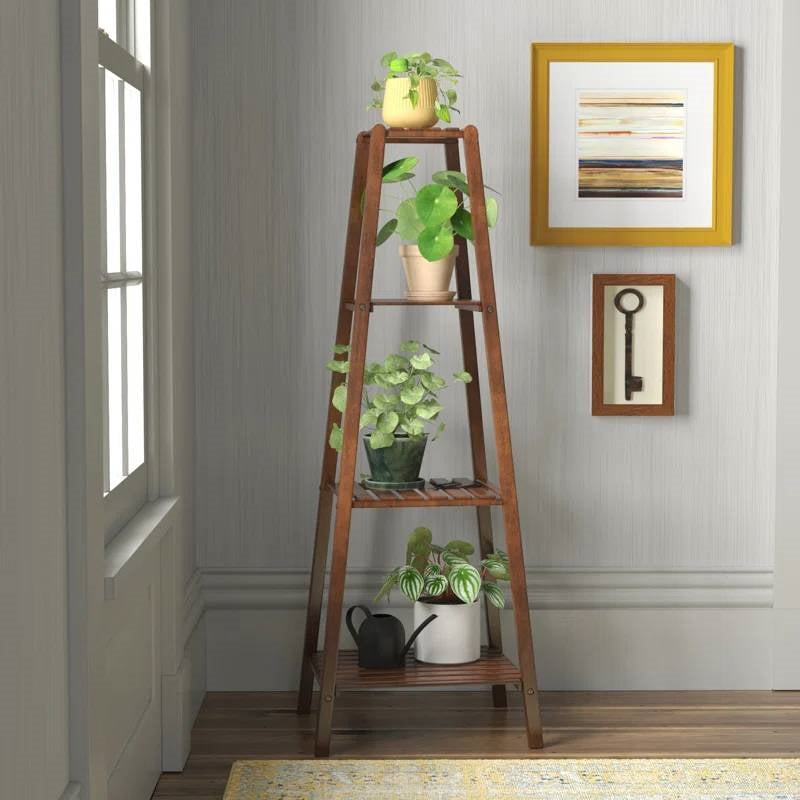 Modern Boho Wooden 4-Shelf Pyramidal Plant Stand FastFurnishings