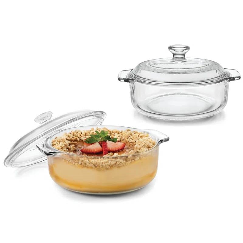 Set of 2 - 1-Quart Glass Dutch Oven Casserole Bakeware Baking Dishes with Lids FastFurnishings