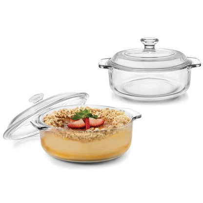 Set of 2 - 1-Quart Glass Dutch Oven Casserole Bakeware Baking Dishes with Lids FastFurnishings