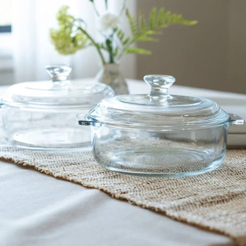 Set of 2 - 1-Quart Glass Dutch Oven Casserole Bakeware Baking Dishes with Lids FastFurnishings