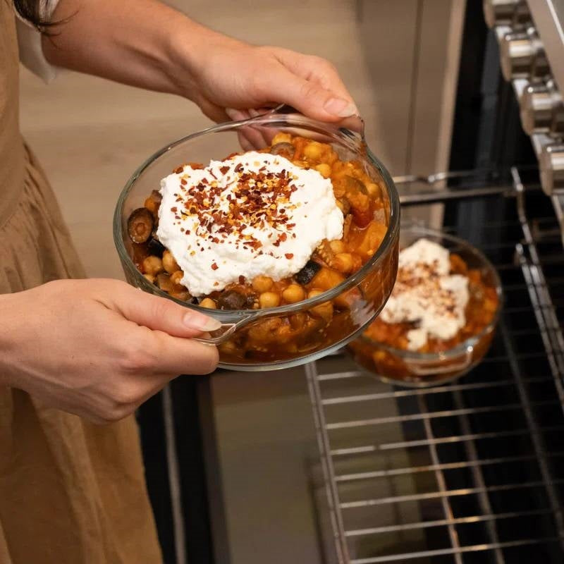 Set of 2 - 1-Quart Glass Dutch Oven Casserole Bakeware Baking Dishes with Lids FastFurnishings
