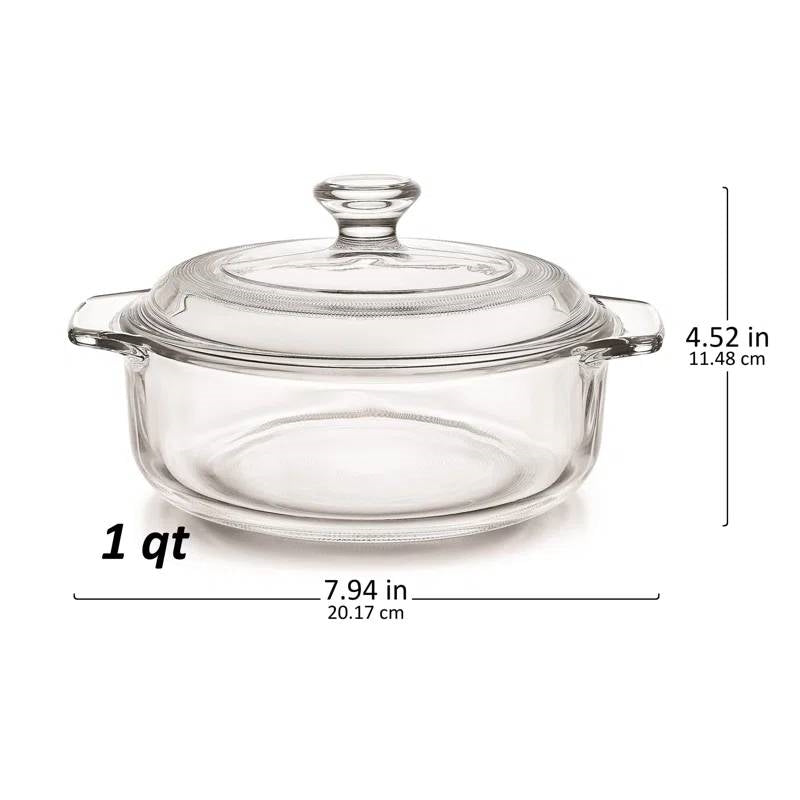 Set of 2 - 1-Quart Glass Dutch Oven Casserole Bakeware Baking Dishes with Lids FastFurnishings