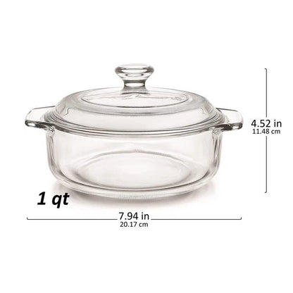 Set of 2 - 1-Quart Glass Dutch Oven Casserole Bakeware Baking Dishes with Lids FastFurnishings
