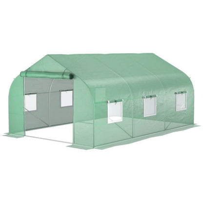 11.5 ft x 9.8 ft. Greenhouse with Green PE Cover and Heavy Duty Steel Frame FastFurnishings