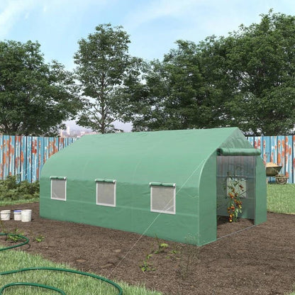 11.5 ft x 9.8 ft. Greenhouse with Green PE Cover and Heavy Duty Steel Frame FastFurnishings