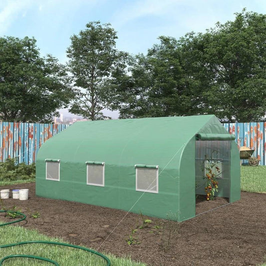 11.5 ft x 9.8 ft. Greenhouse with Green PE Cover and Heavy Duty Steel Frame FastFurnishings
