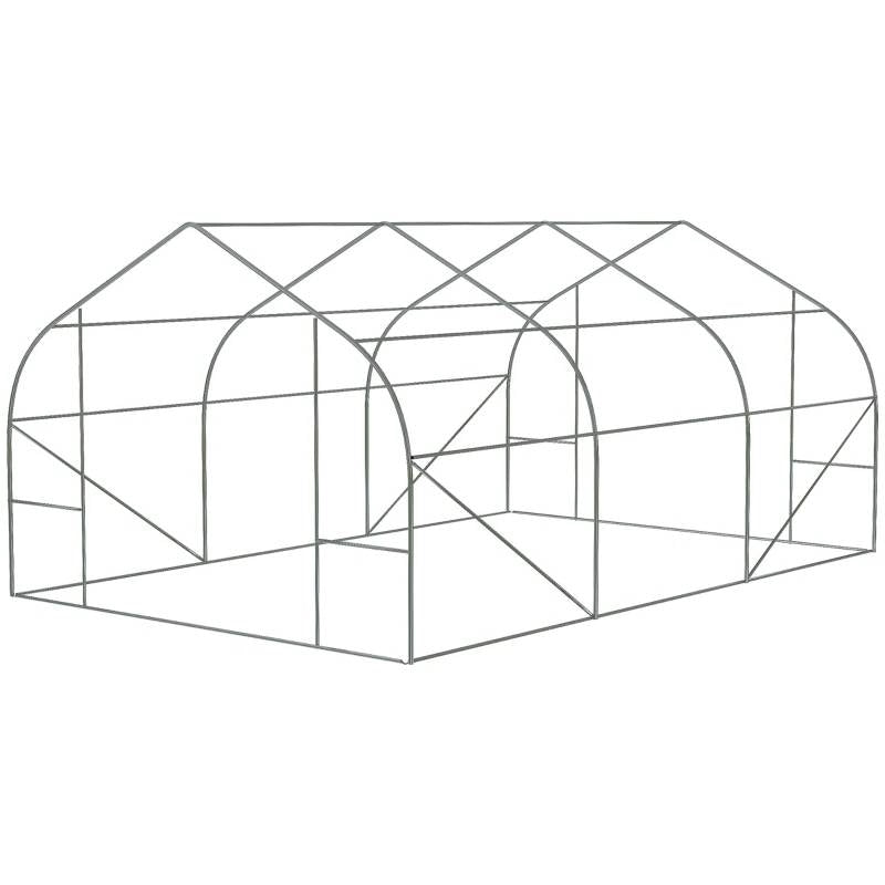 11.5 ft x 9.8 ft. Greenhouse with Green PE Cover and Heavy Duty Steel Frame FastFurnishings