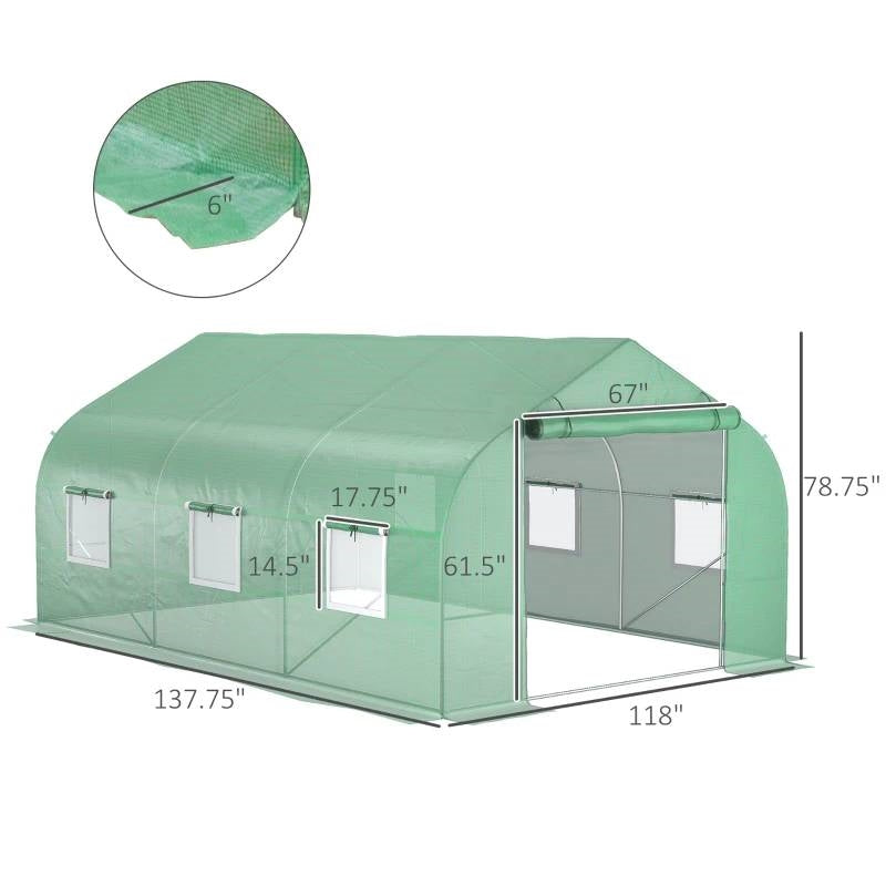 11.5 ft x 9.8 ft. Greenhouse with Green PE Cover and Heavy Duty Steel Frame FastFurnishings