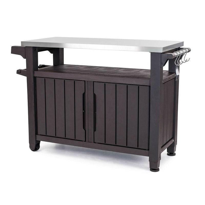 Outdoor Grill Party Caster Bar Serving Cart with Storage Dark Brown FastFurnishings