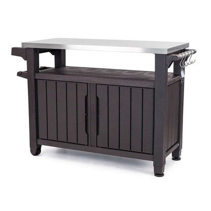Outdoor Grill Party Caster Bar Serving Cart with Storage Dark Brown FastFurnishings