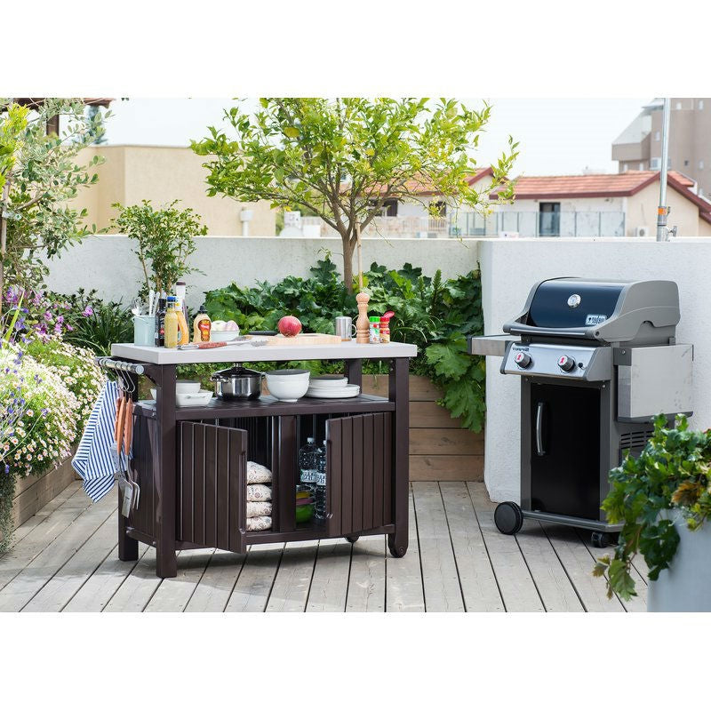 Outdoor Grill Party Caster Bar Serving Cart with Storage Dark Brown FastFurnishings