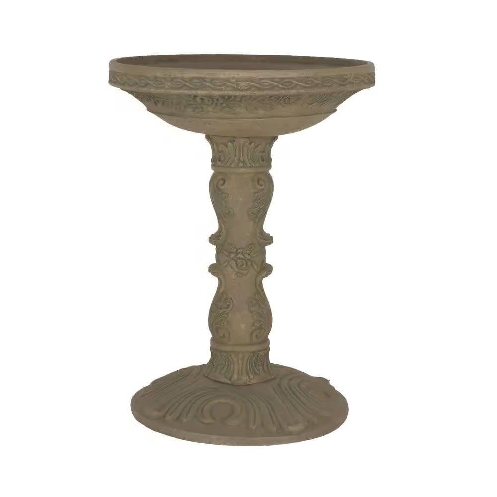 Outdoor Fiberglass Bird Bath in Aged Granite Stone Finish FastFurnishings