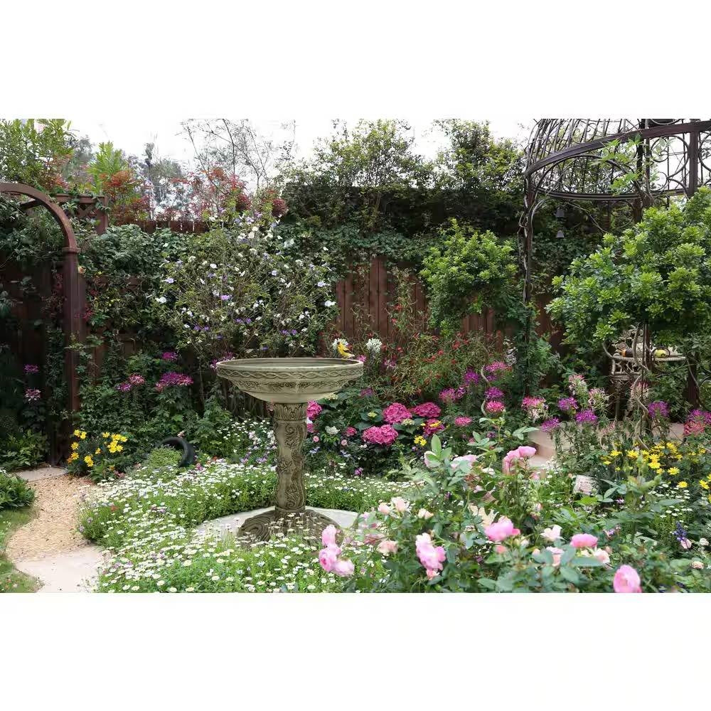 Outdoor Fiberglass Bird Bath in Aged Granite Stone Finish FastFurnishings