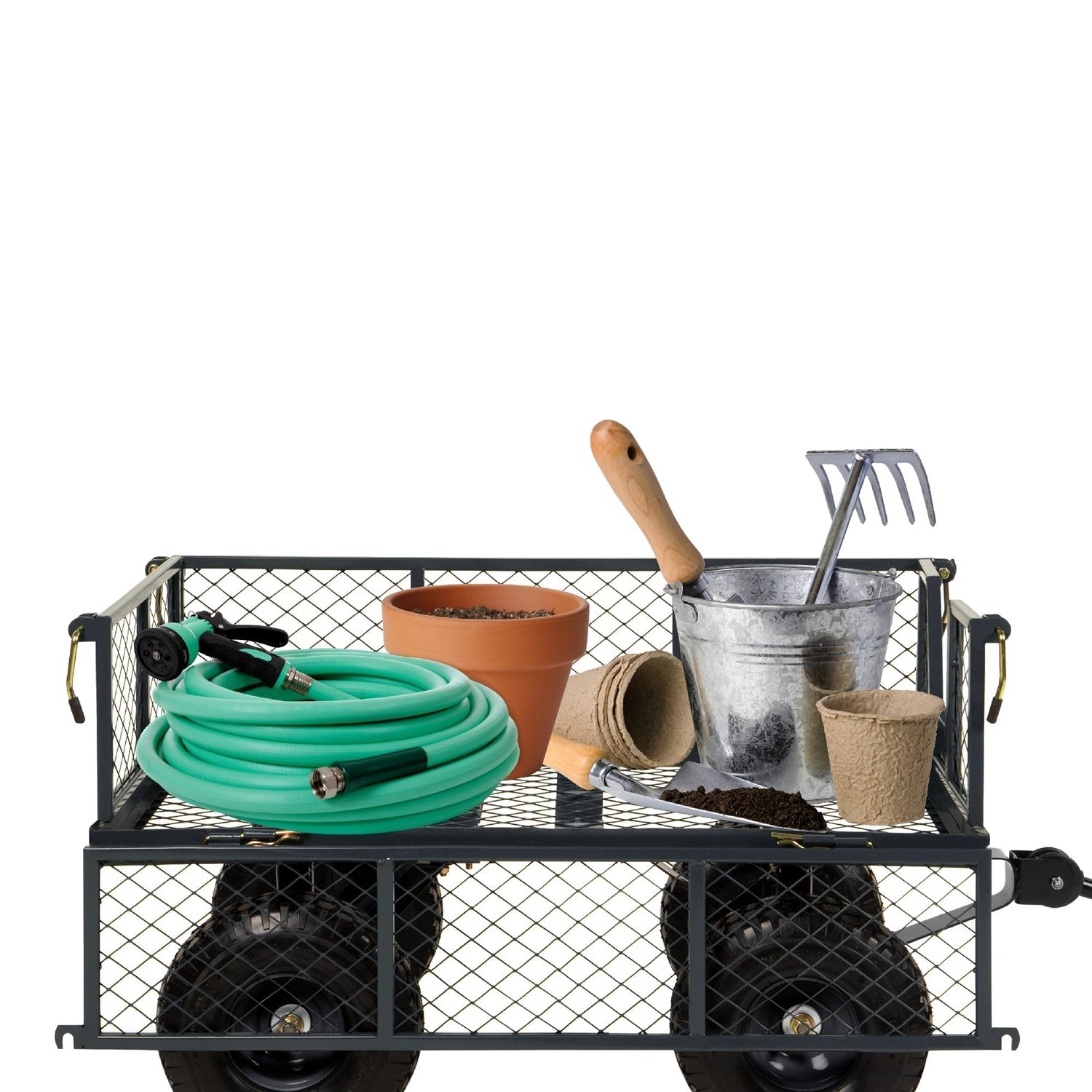 Heavy Duty Grey Steel Garden Utility Cart Wagon with Removable Sides FastFurnishings