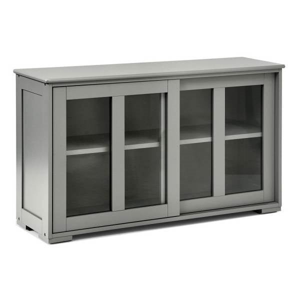 Grey Wood Buffet Kitchen Dining Sideboard Storage Cabinet w/ Glass Sliding Door FastFurnishings
