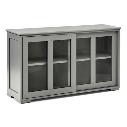 Grey Wood Buffet Kitchen Dining Sideboard Storage Cabinet w/ Glass Sliding Door FastFurnishings
