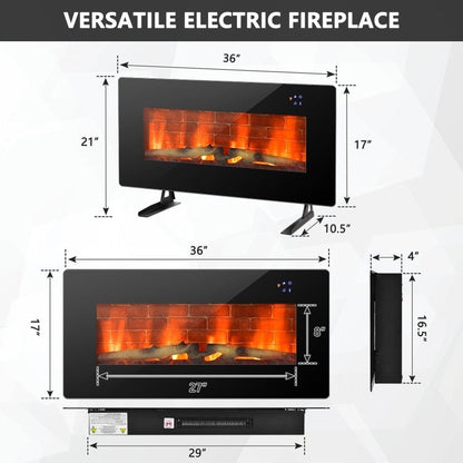 36 in Electric Wall Mounted/Freestanding Fireplace w/ Remote Control FastFurnishings