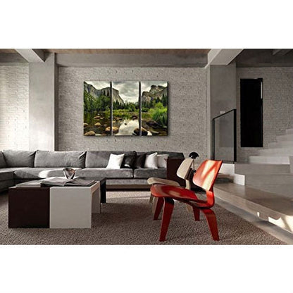 Yosemite Mountain Stream 3-Piece Wall Art Framed Print on Canvas FastFurnishings
