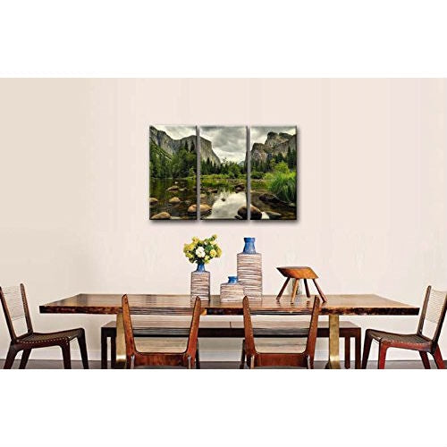 Yosemite Mountain Stream 3-Piece Wall Art Framed Print on Canvas FastFurnishings