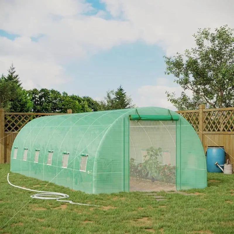 26.2 ft x 9.7 ft Outdoor Walk-in Greenhouse with Green PE Cover and Steel Frame FastFurnishings