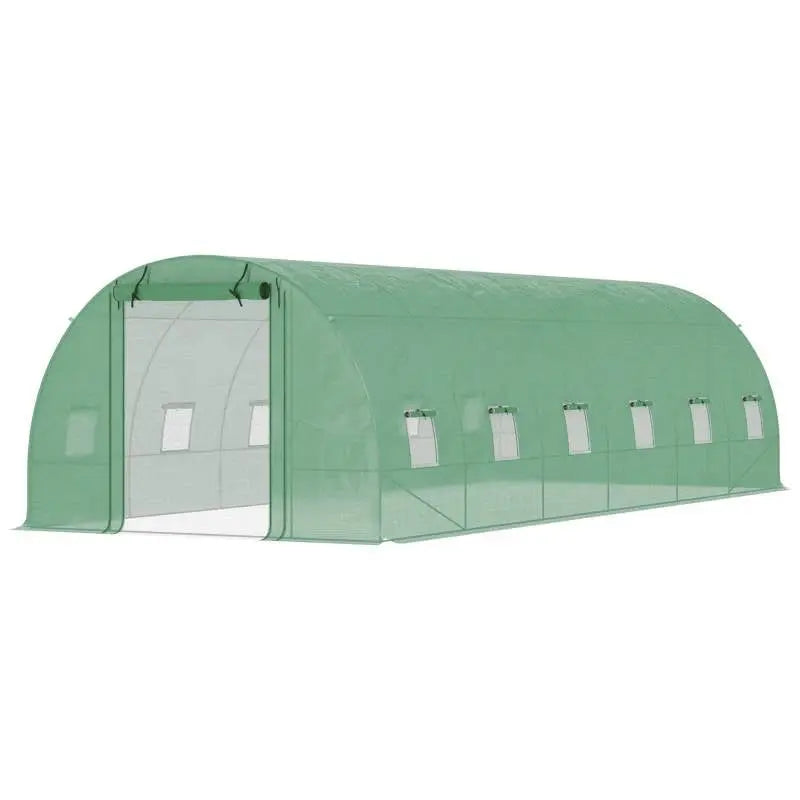 26.2 ft x 9.7 ft Outdoor Walk-in Greenhouse with Green PE Cover and Steel Frame FastFurnishings
