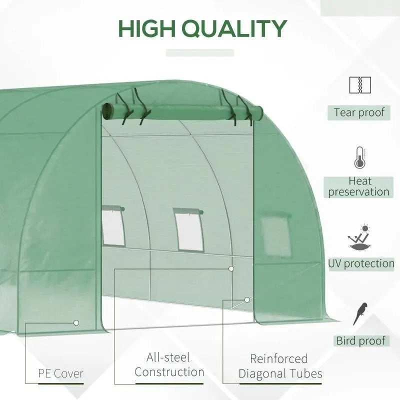 26.2 ft x 9.7 ft Outdoor Walk-in Greenhouse with Green PE Cover and Steel Frame FastFurnishings