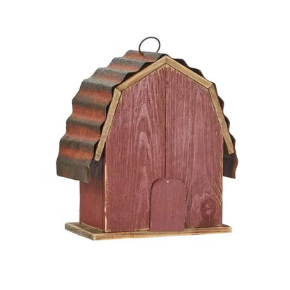 Outdoor Red Wood and Metal Barn Style Hanging Bird House FastFurnishings