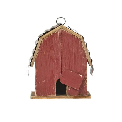 Outdoor Red Wood and Metal Barn Style Hanging Bird House FastFurnishings