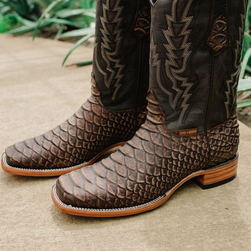 Soto Boots Mens Brown Python Print Boots H50032 Soto Boots