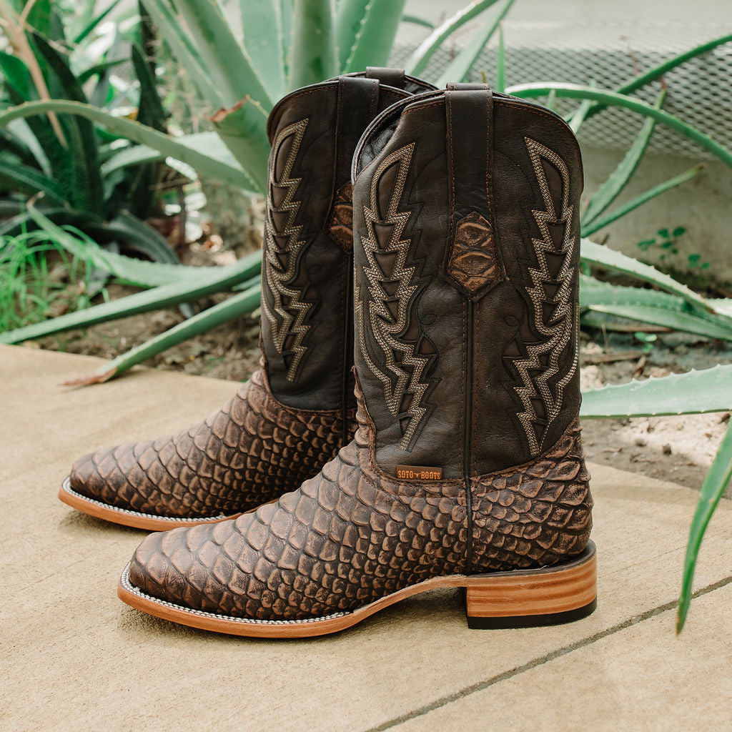 Soto Boots Mens Brown Python Print Boots H50032 Soto Boots