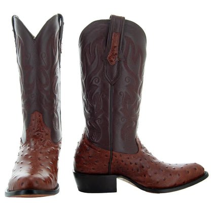 Men's Cognac Ostrich Print Cowboy Boots (H7002) Soto Boots